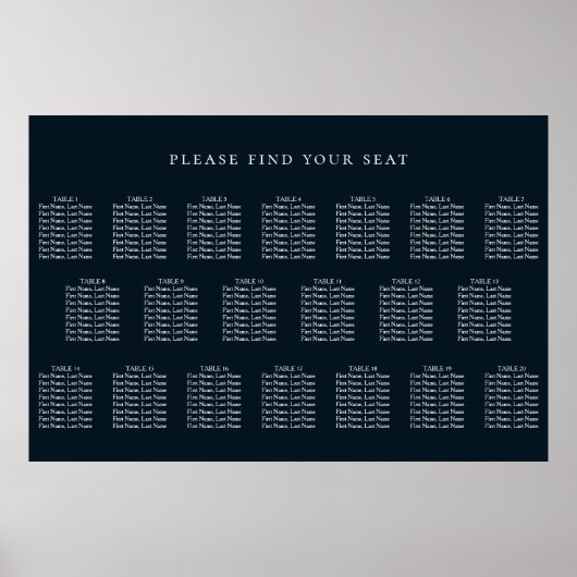 Blue Wedding 20 Table Seating Chart Poster (Vorne)