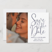 Blue Wedding 2 Foto QR Code Elegantes Skript Save The Date (Vorderseite)