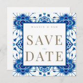 Blue Wedding am Mittelmeer Square rettet das Datum Save The Date (Vorne/Hinten)