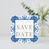 Blue Wedding am Mittelmeer Square rettet das Datum Save The Date (Stehend Vorderseite)