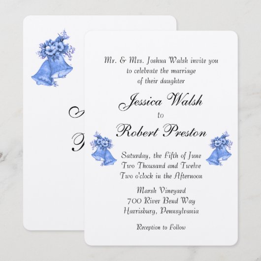 Blue Wedding Bells Einladung 5" x 7" (Vorne/Hinten)