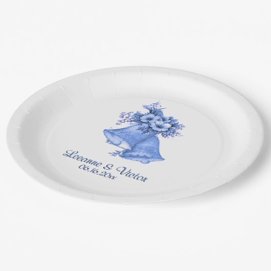 Blue Wedding Bells Personalisiert Pappteller (Schrägansicht)