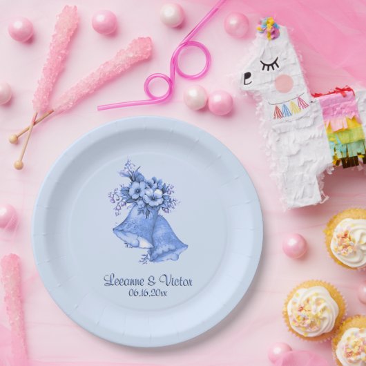Blue Wedding Bells Personalisiert Pappteller (Party)