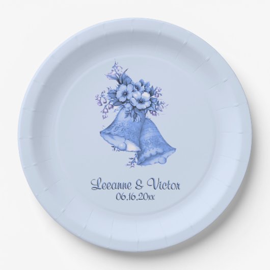 Blue Wedding Bells Personalisiert Pappteller (Vorderseite)