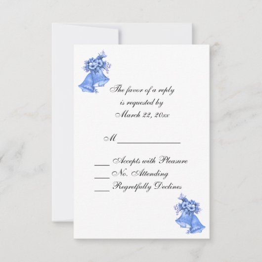 Blue Wedding Bells Personalisiert RSVP Karte (Vorderseite)