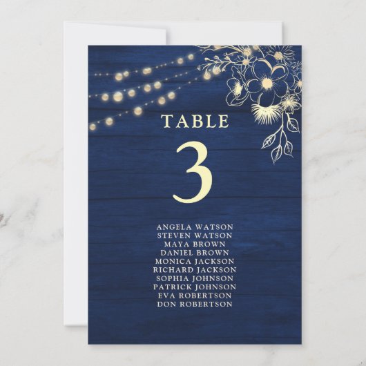 Blue Wedding Chart Card Card (Rückseite)