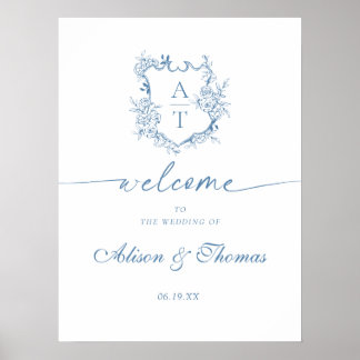 Blue Wedding Classic Monogram Welcome Poster