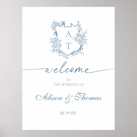 Blue Wedding Classic Monogram Welcome Poster (Vorne)