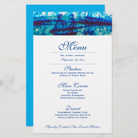 Blue Wedding Dinner Menu (Vorne/Hinten)