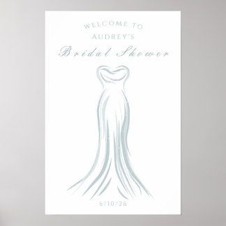 Blue Wedding Dress Brautparty Willkommenspender Poster