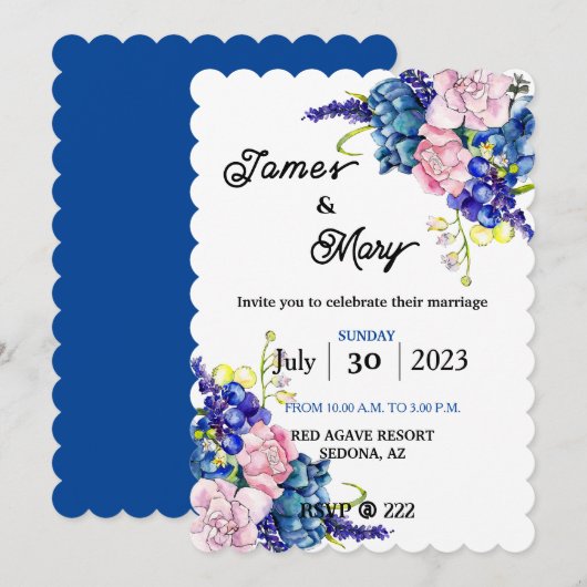 Blue Wedding Einladung (Vorne/Hinten)