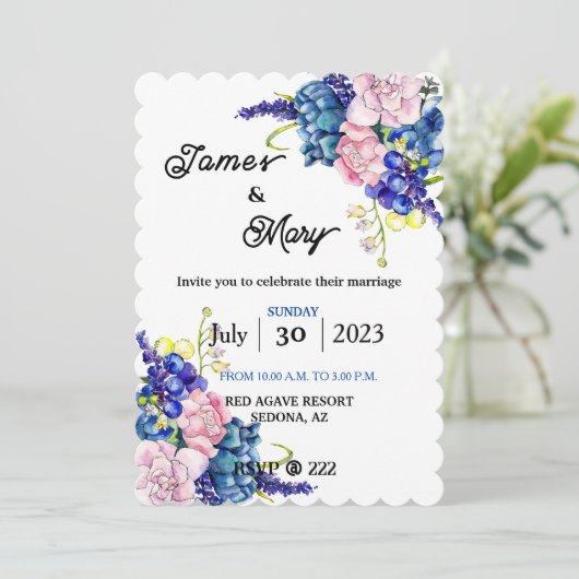 Blue Wedding Einladung (Stehend Vorderseite)