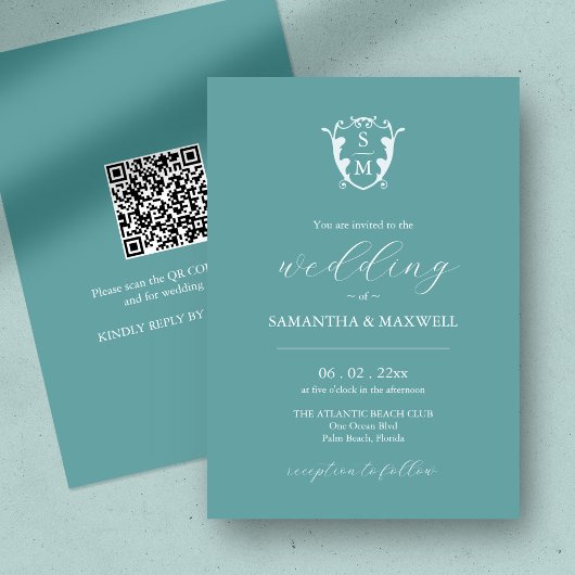 Blue Wedding Einladung mit QR Code