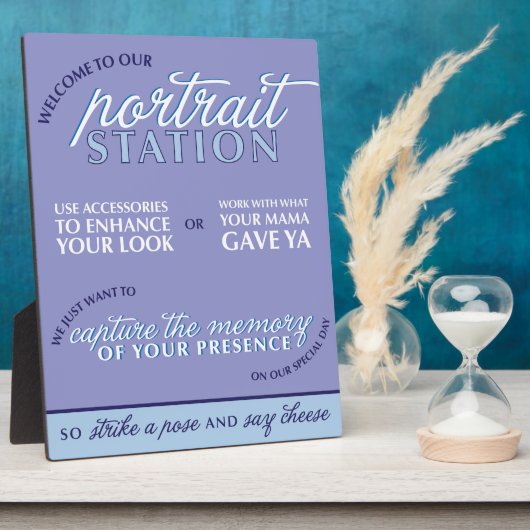 Blue Wedding Foto Booth Sign Fotoplatte (Seite)