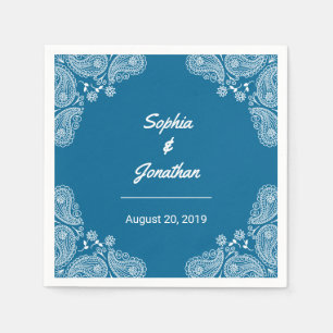 Blue Wedding I Hand Drawn Paisley Wedding Napkin Serviette