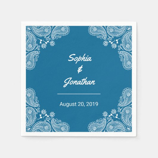 Blue Wedding I Hand Drawn Paisley Wedding Napkin Serviette (Vorderseite)