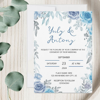 Blue wedding Invitación para boda azul floral Einladung