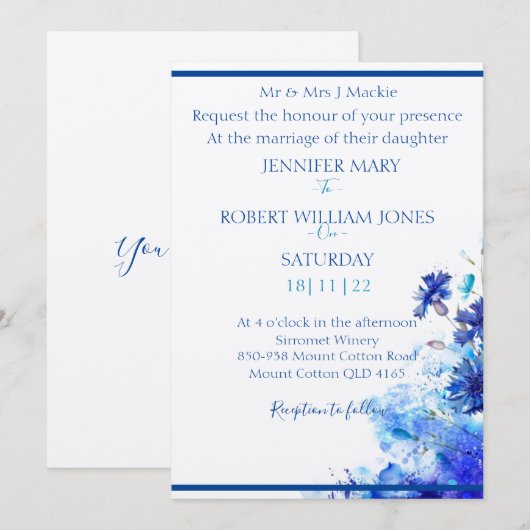 Blue wedding invitation  einladung (Vorne/Hinten)