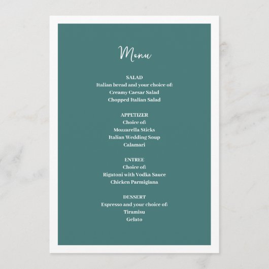 Blue Wedding Menu Menükarte (Vorderseite)