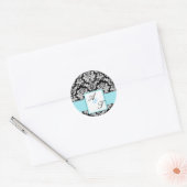 Blue Wedding Monogram Damask Siegel Runder Aufkleber (Umschlag)