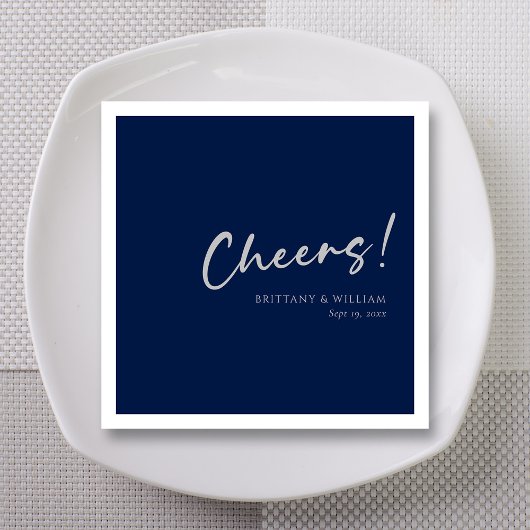 Blue Wedding Napkins mit Silver Cheers Serviette