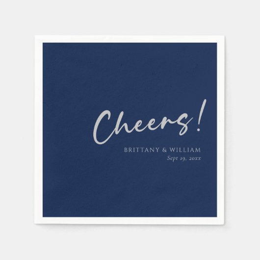Blue Wedding Napkins mit Silver Cheers Serviette (Vorderseite)