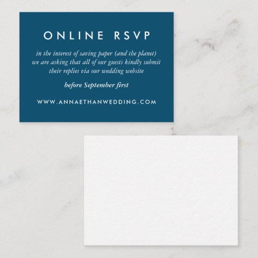 Blue Wedding Online RSVP Card Begleitkarte (Vorne/Hinten)