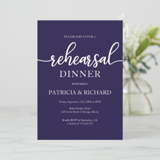 Blue Wedding Probe Dinner Einladung (Stehend Vorderseite)