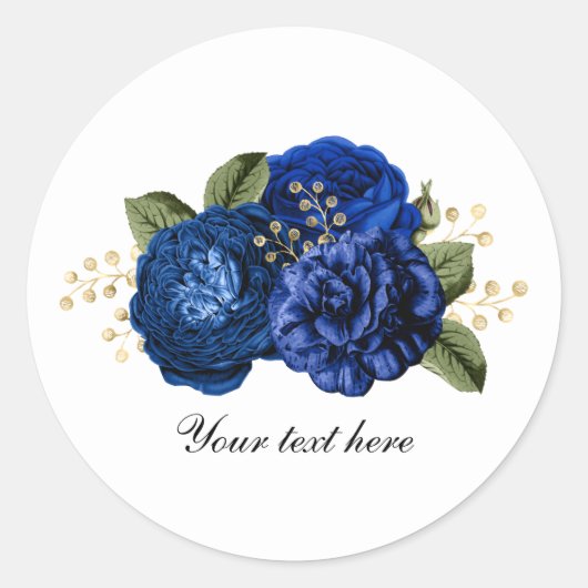 Blue Wedding roses customizable Runder Aufkleber (Vorderseite)