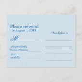 Blue Wedding RSVP Einladungspostkarte (Rückseite)