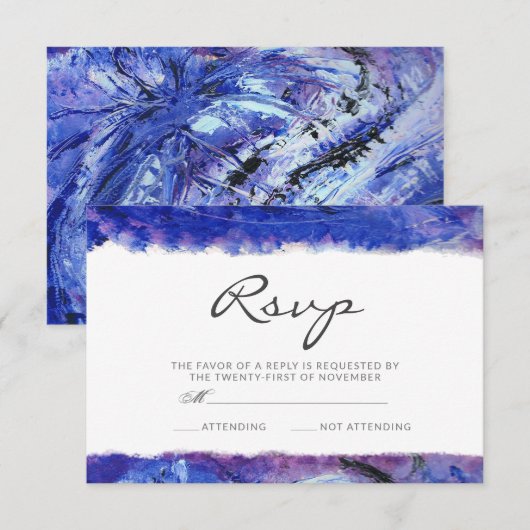 Blue Wedding RSVP Karte (Vorne/Hinten)