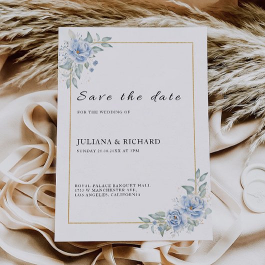 Blue Wedding Save the Date Template Einladung