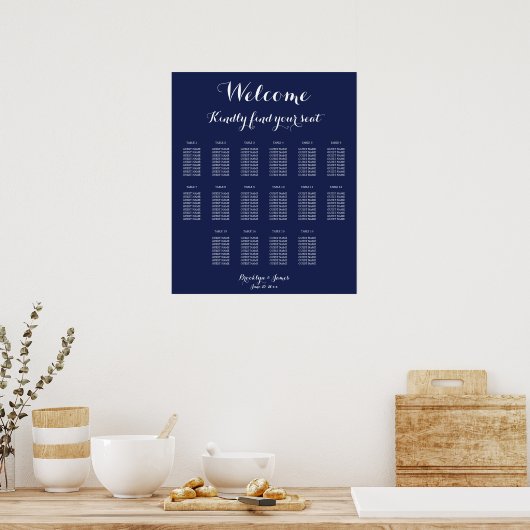 Blue Wedding Seating Chart Poster 20x24 (Küche)