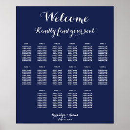 Blue Wedding Seating Chart Poster 20x24