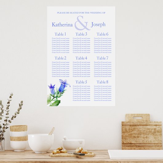 Blue Wedding Seating Table Planner 1-8 Poster (Küche)