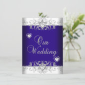Blue Wedding Silver Diamond Hearts 2a Einladung (Stehend Vorderseite)