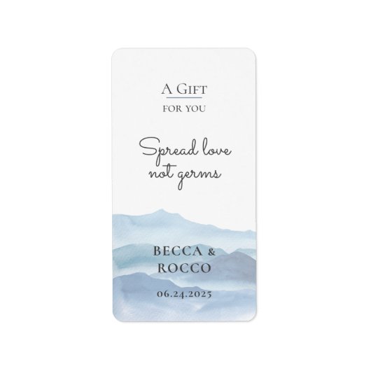 Blue Wedding Spread Love Not Germs Hand Sanitizer Adressaufkleber (Vorne)