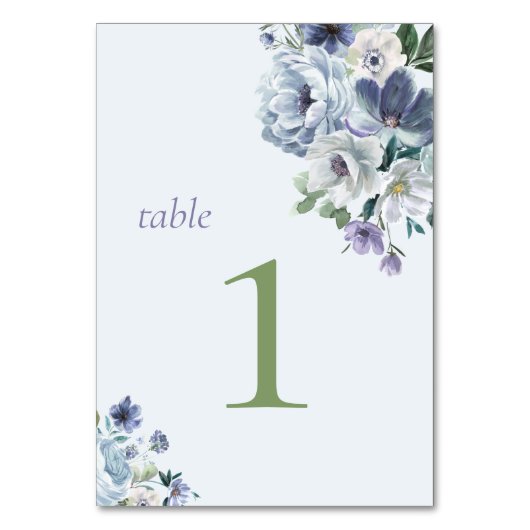 Blue Wedding Table Card Pulver Tischnummer (Rückseite)