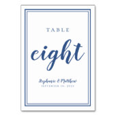 Blue Wedding Table Eight Modernes Minimalistisch e Tischnummer (Rückseite)