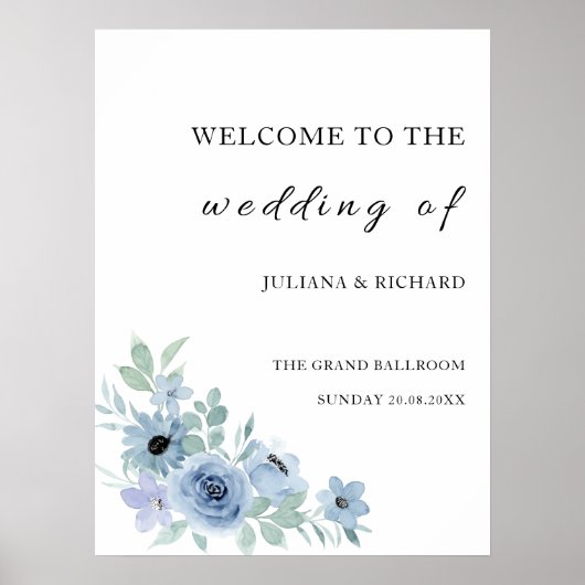 Blue Wedding Welcome Sign Poster (Vorne)