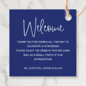 Blue Wedding Willkommensbeutel Geschenkanhänger (Rückseite)