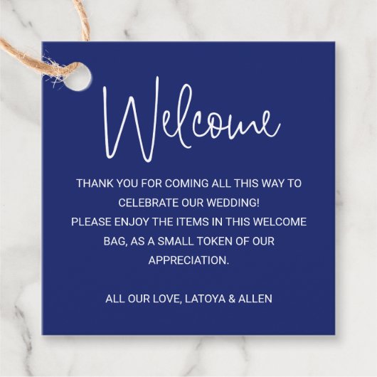 Blue Wedding Willkommensbeutel Geschenkanhänger (Vorderseite)