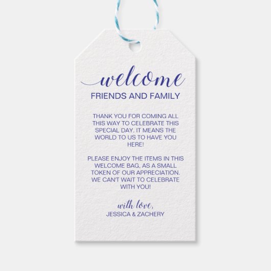 Blue Wedding Willkommensgeschenk Basket Bag Geschenkanhänger (Vorderseite)