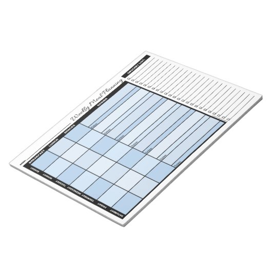 Blue Weekly Meal Planner with Grocery List Notizblock (angewinkelt)