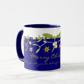 Blue Weihnachten Mistletoe und Streifen Vielen Dan Tasse (Vorderseite Links)