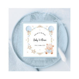 Blue Welcome Baby Boy Floral Frame Teddy Bear Card
