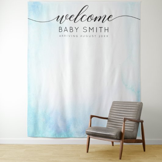 Blue Welcome Baby Dusche Hintergrund Wandteppich (Beispiel)