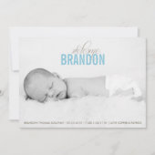 Blue Welcome Baby Foto Baby Birth Ankündigung (Vorderseite)