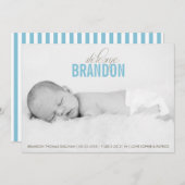 Blue Welcome Baby Foto Baby Birth Ankündigung (Vorne/Hinten)