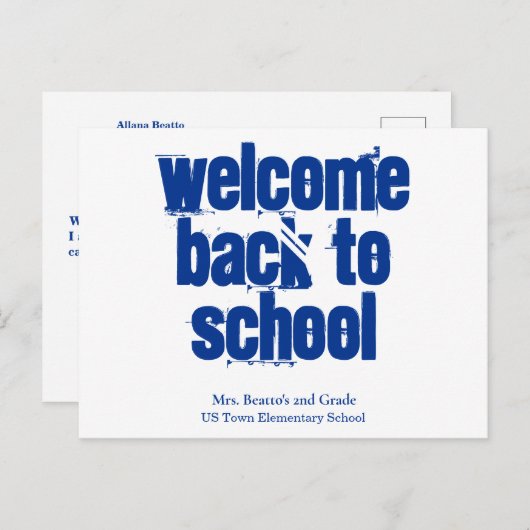 Blue Welcome Back to School Postcard Postkarte (Vorne/Hinten)